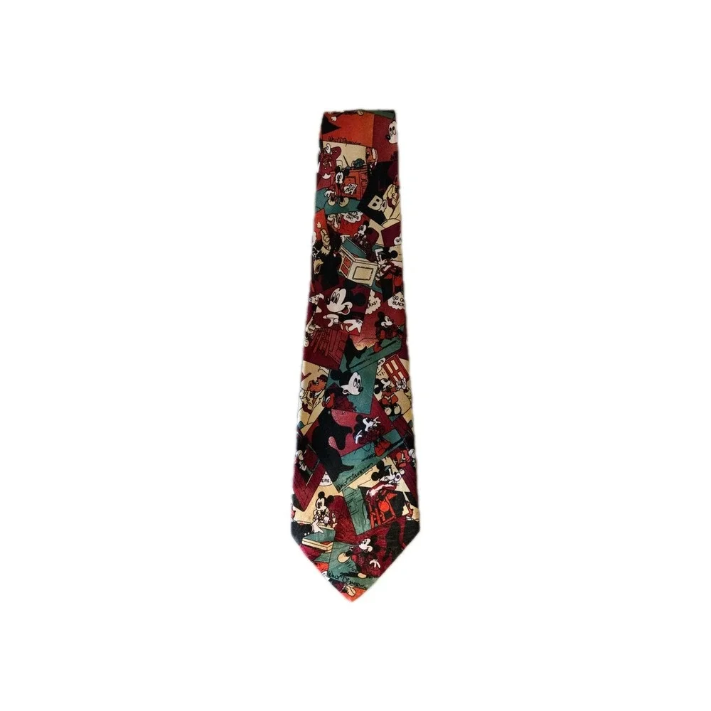Vintage Disney Mickey Unlimited Tie 90s Cartoon Comic Novelty Mens Necktie Red